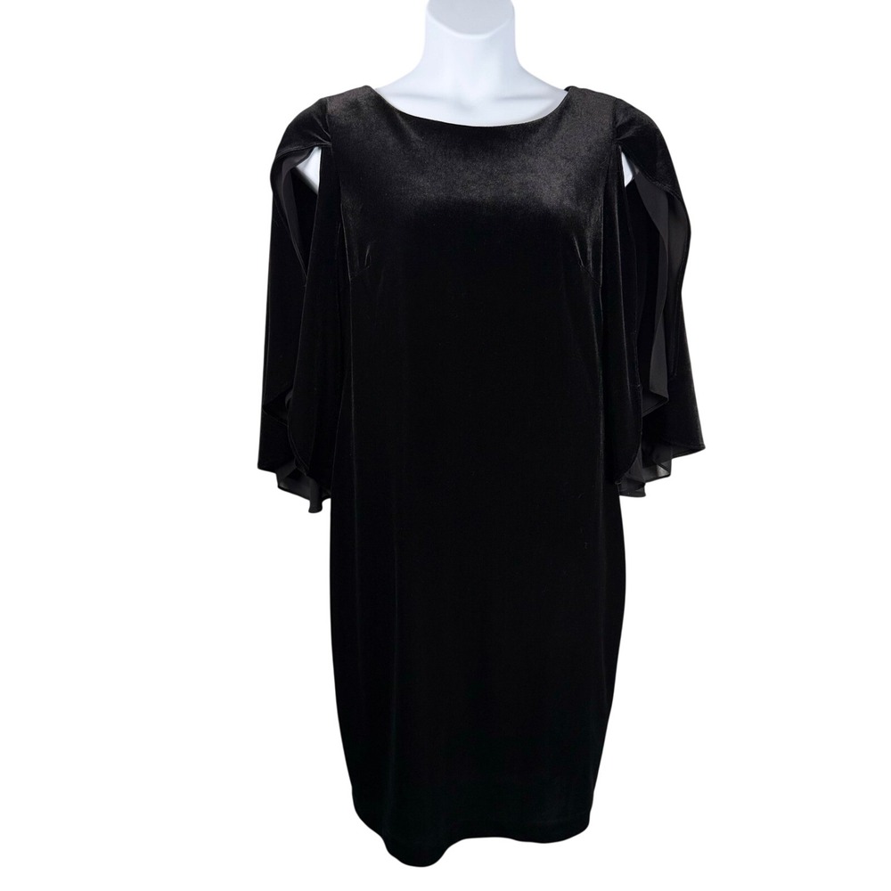 Calvin Klein Velvet Velour Split Sleeve Sheath Dress 14 Cocktail Whimsigoth